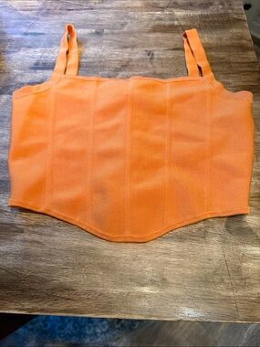 Guess Orange Square-Neck Knit Crop Top